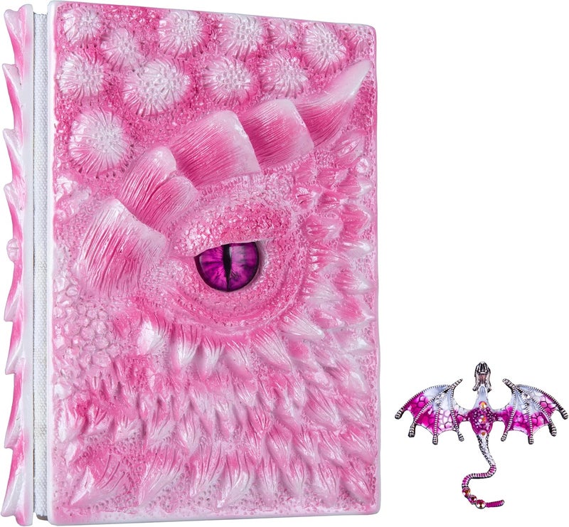LZlightactor 3D Dragon Eye Embossed Journal,Resin Engraving Notebook,Dnd notebook for Dragon Lovers ，Blank Paper,Hardcover Travel Notepad for Writing,Sketchbook,Collection,Gift,Decoration A4 and A5 Size (A5-Rose with brooch) - Image 1